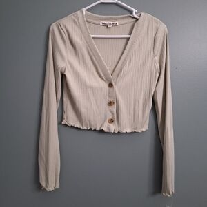 NWT Wallflower Ribbed Button-Up Cardigan Crop Top - Cabbage Green, Size S